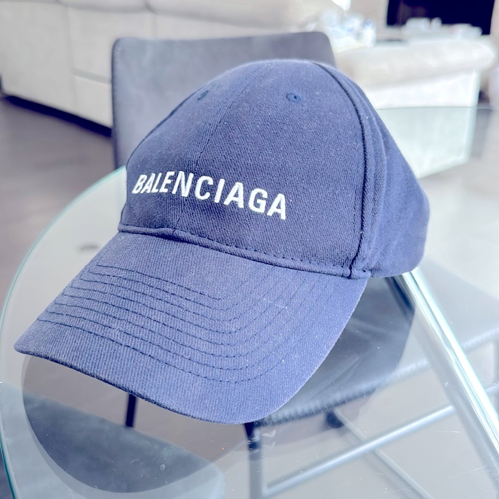 Balenciaga hat - navy blue - great condition. Size adjustable with strap.